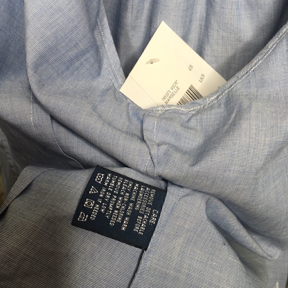 Ralph Lauren Blue & Off White Pouf Sleeve Bib Front Cotton Tuxedo Blouse - Picture 7 of 13